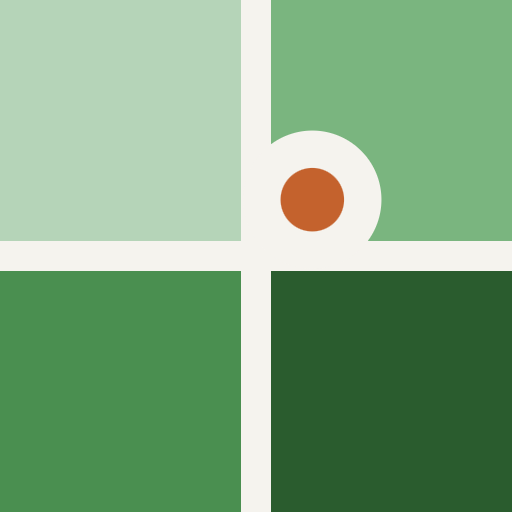 The Urban Explorer app icon: four green districts around a small orange location pin.